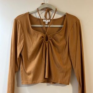 Nordstrom BP burnt Orange ribbed long sleeve crop tee